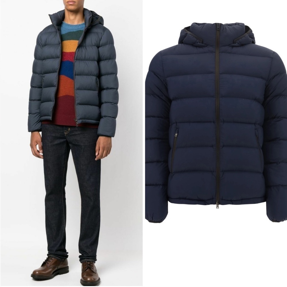 Herno Mens hooded goose down puffer jacket navy NWT